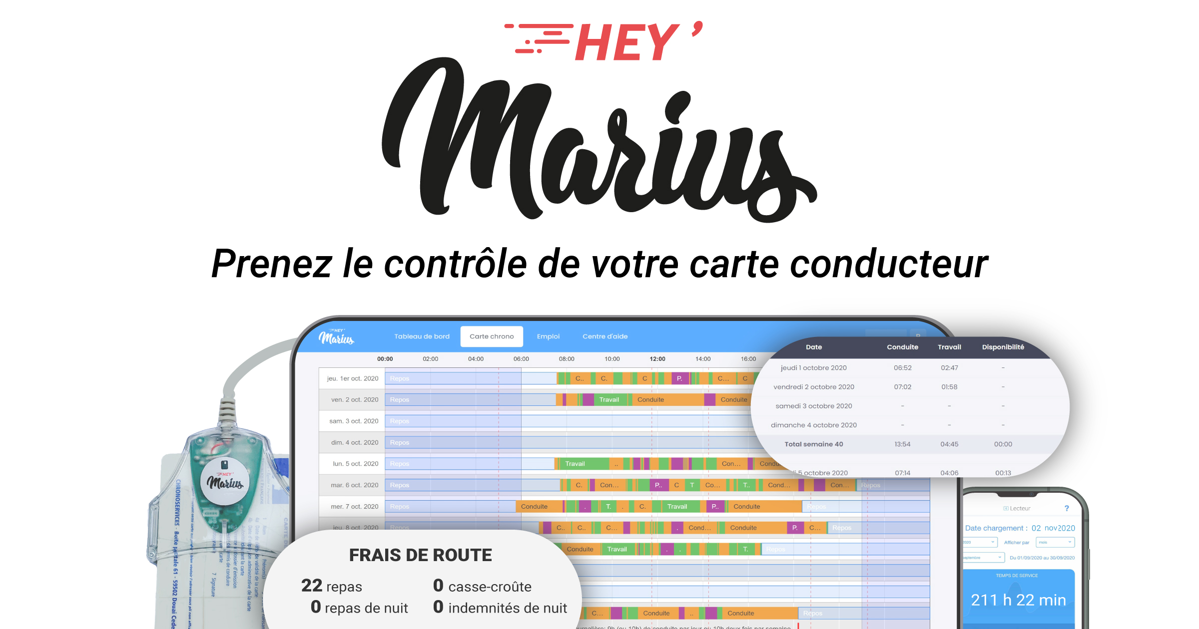 Hey Marius - Fonctionnalités- Lecteur de carte conducteur Hey' Marius